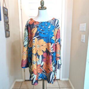 Multiples Artsy Vibrant Floral Print Tunic Top Plus Size 3X Casual Leisure Wear
